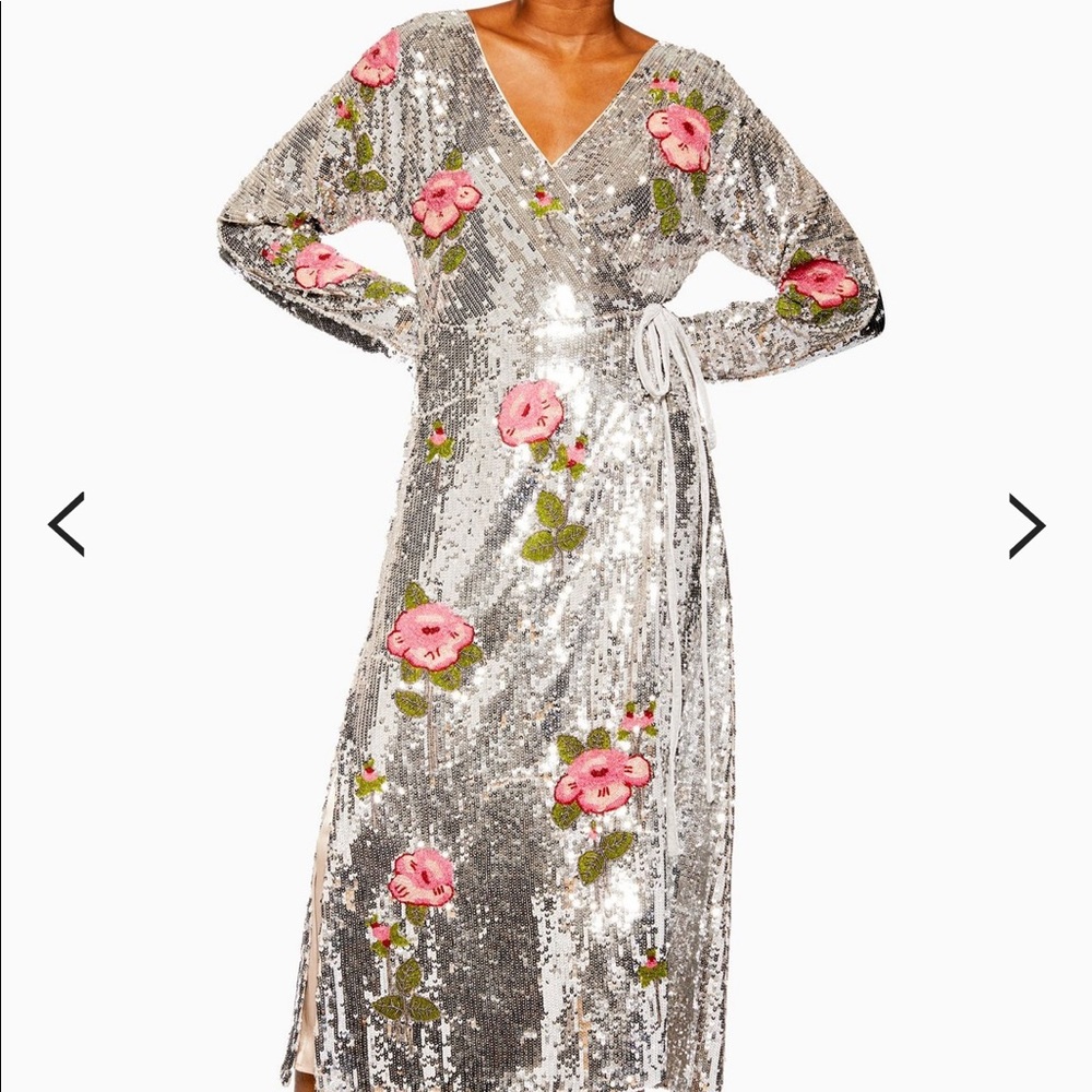 Topshop embroidered silver sequins wrap dress